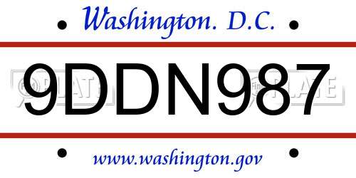 9DDN987 District Of Columbia License Plate