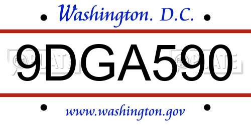 9DGA590 District Of Columbia License Plate