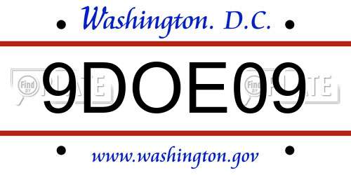 9DOE09 District Of Columbia License Plate