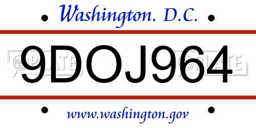 9DOJ964 District Of Columbia License Plate