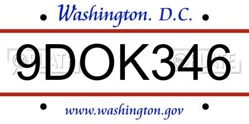 9DOK346 District Of Columbia License Plate