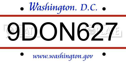 9DON627 District Of Columbia License Plate