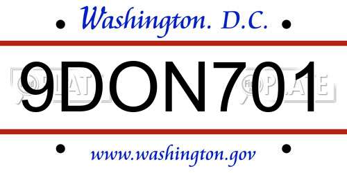 9DON701 District Of Columbia License Plate