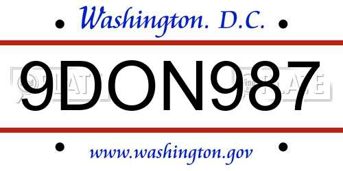 9DON987 District Of Columbia License Plate