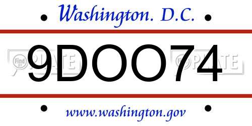 9DOO74 District Of Columbia License Plate