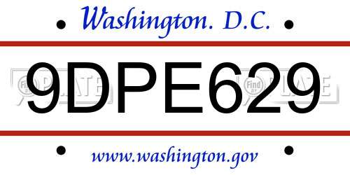 9DPE629 District Of Columbia License Plate