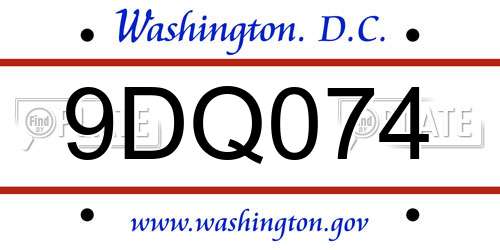9DQ074 District Of Columbia License Plate