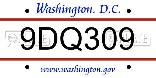 9DQ309 District Of Columbia License Plate