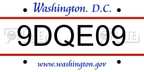 9DQE09 District Of Columbia License Plate