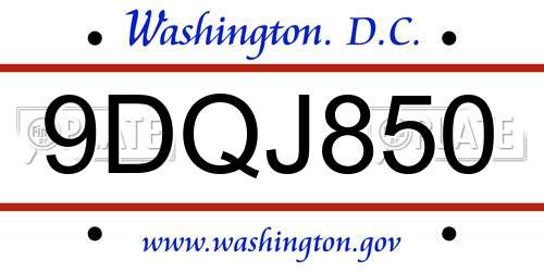 9DQJ850 District Of Columbia License Plate