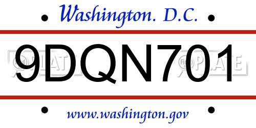 9DQN701 District Of Columbia License Plate