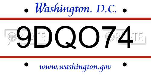 9DQO74 District Of Columbia License Plate
