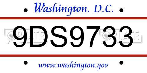 9DS9733 District Of Columbia License Plate