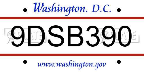 9DSB390 District Of Columbia License Plate