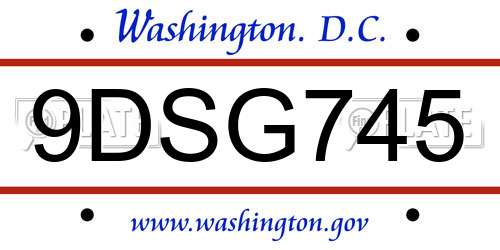9DSG745 District Of Columbia License Plate