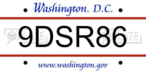 9DSR86 District Of Columbia License Plate