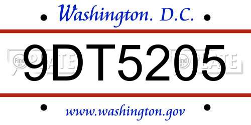 9DT5205 District Of Columbia License Plate