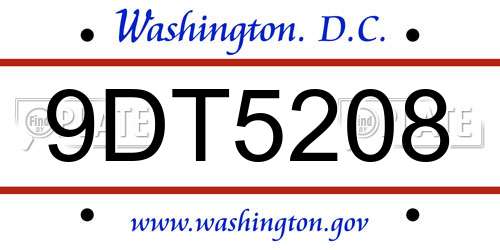 9DT5208 District Of Columbia License Plate
