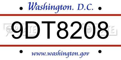 9DT8208 District Of Columbia License Plate