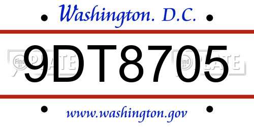 9DT8705 District Of Columbia License Plate