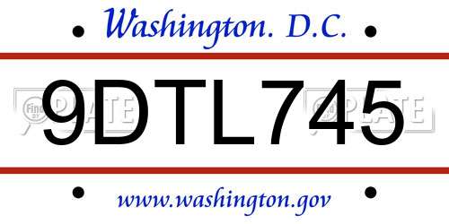 9DTL745 District Of Columbia License Plate