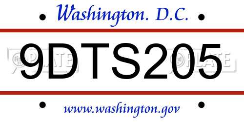 9DTS205 District Of Columbia License Plate