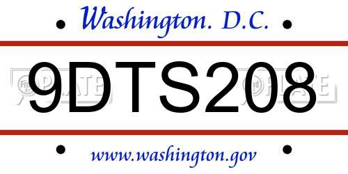 9DTS208 District Of Columbia License Plate
