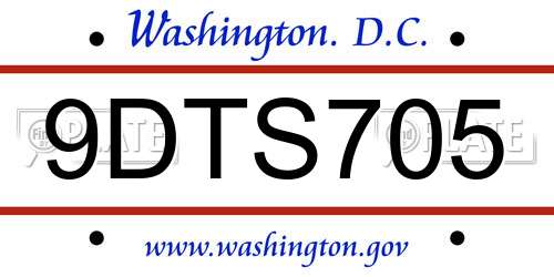 9DTS705 District Of Columbia License Plate