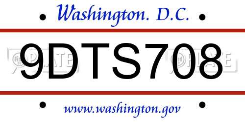 9DTS708 District Of Columbia License Plate