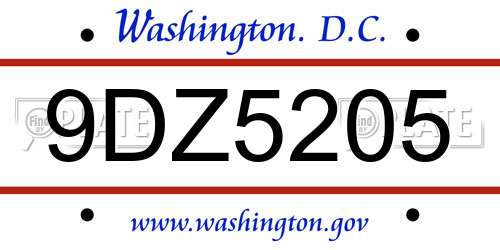 9DZ5205 District Of Columbia License Plate