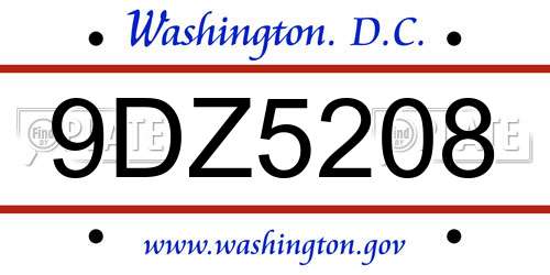 9DZ5208 District Of Columbia License Plate