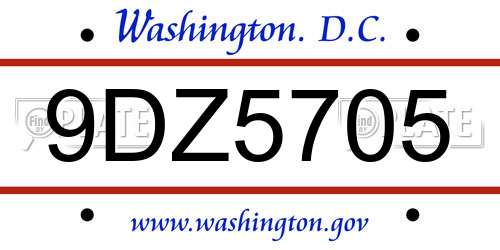 9DZ5705 District Of Columbia License Plate