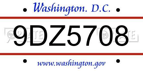 9DZ5708 District Of Columbia License Plate