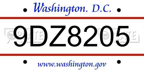 9DZ8205 District Of Columbia License Plate