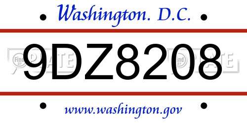 9DZ8208 District Of Columbia License Plate