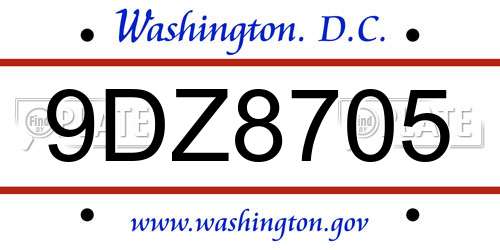 9DZ8705 District Of Columbia License Plate