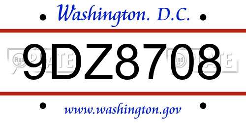 9DZ8708 District Of Columbia License Plate