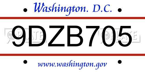 9DZB705 District Of Columbia License Plate