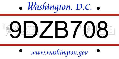 9DZB708 District Of Columbia License Plate