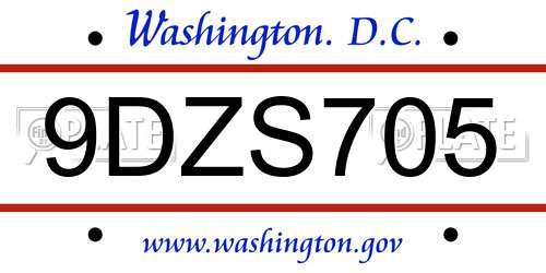 9DZS705 District Of Columbia License Plate