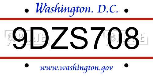 9DZS708 District Of Columbia License Plate