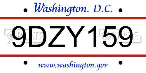 9DZY159 District Of Columbia License Plate