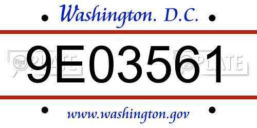 9E03561 District Of Columbia License Plate