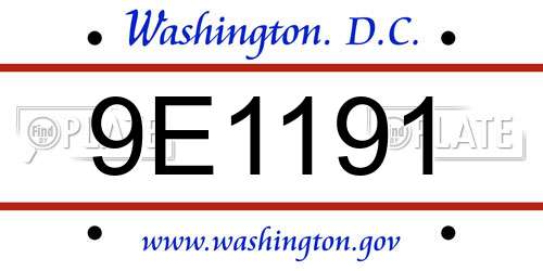 9E1191 District Of Columbia License Plate