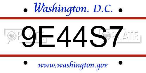 9E44S7 District Of Columbia License Plate