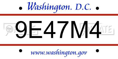 9E47M4 District Of Columbia License Plate