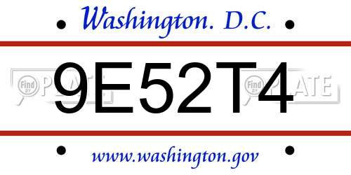 9E52T4 District Of Columbia License Plate