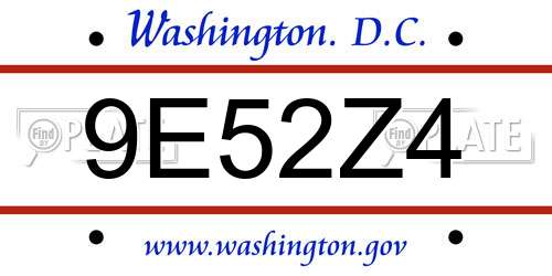 9E52Z4 District Of Columbia License Plate