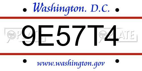 9E57T4 District Of Columbia License Plate