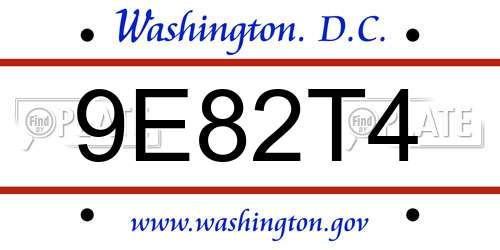 9E82T4 District Of Columbia License Plate